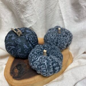 Fall pumpkin decor black and gray  textured set of 3